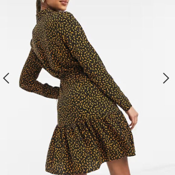 New tiered shirt dress in black abstract print XL - Picture 3 of 3